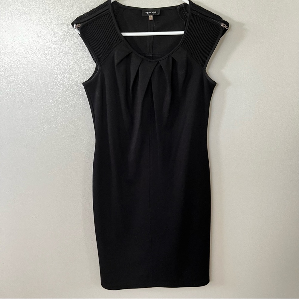 Spense Black Midi Dress Midi Zipper Shoulder